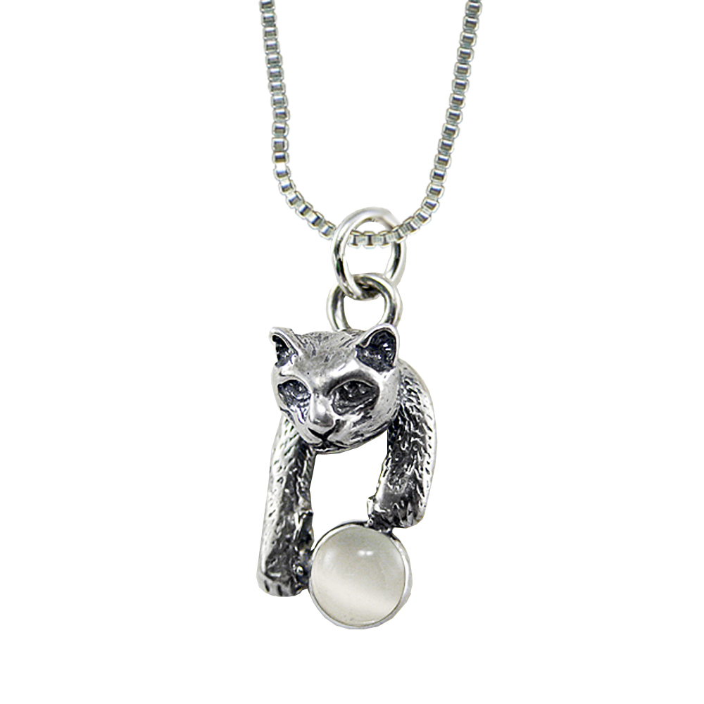 Sterling Silver Playful Little Cat Pendant With White